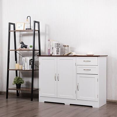 31 in. H x 43.5 in. W x 16 in. D White Buffet Storage Cabinet Kitchen Sideboard with Adjustable Shelves