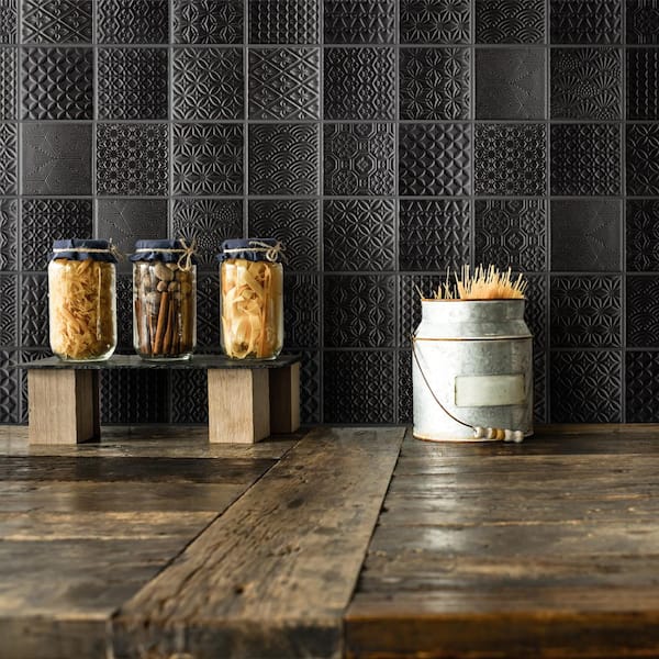 Spirit Black 6 in. x 6 in. Porcelain Mosaic Take Home Tile Sample