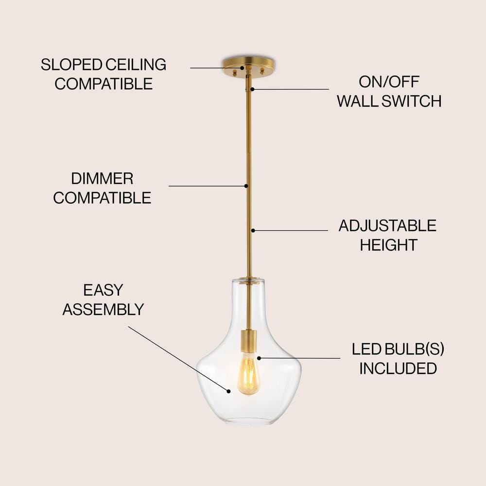 Watts 10.5" Gold and Clear Glass LED Pendant Light