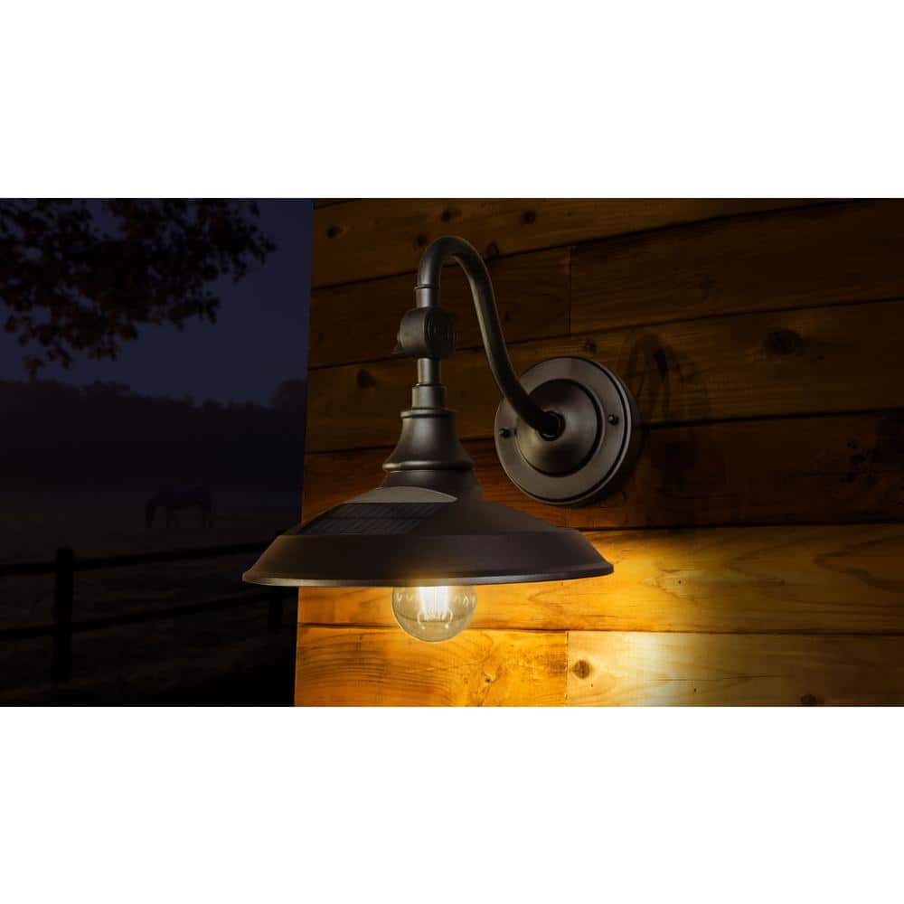 Dark Bronze Solar LED Barn Light with Gooseneck