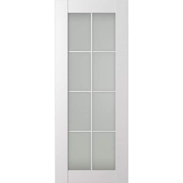 Belldinni Paola 8 Lite 18 in. x 80 in. No Bore 8-Lite Frosted Glass Bianco Noble Wood Composite Interior Door Slab