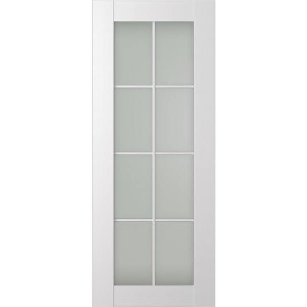 Belldinni Paola 8 Lite 24 in. x 96 in. No Bore 8-Lite Frosted Glass Bianco Noble Wood Composite Interior Door Slab