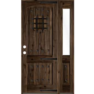 56 in. x 96 in. Mediterranean Knotty Alder Right-Hand/Inswing Clear Glass Black Stain Wood Prehung Front Door w/RHSL