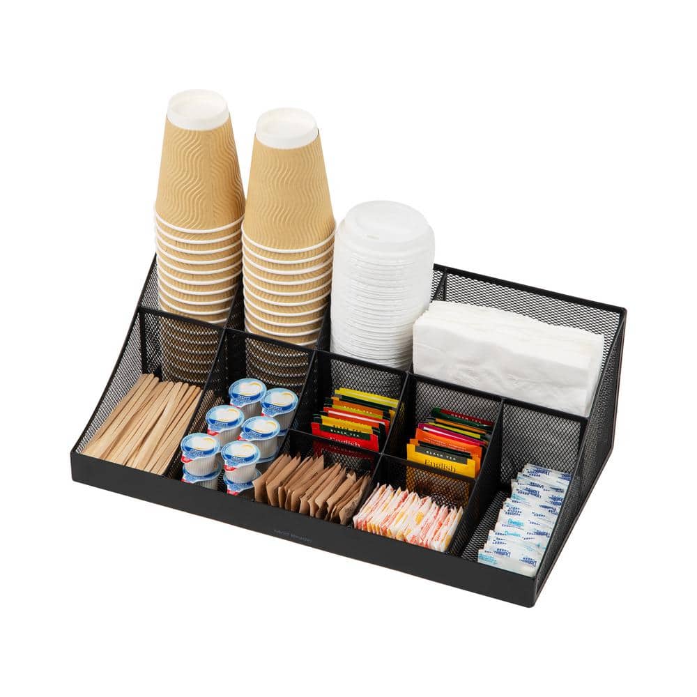 Black Mesh 11-Compartment Cup and Condiment Organizer