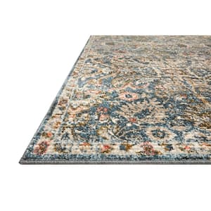 Saban Blue/Sand 3 ft. 9 in. x 3 ft. 9 in. Round Bohemian Floral Area Rug