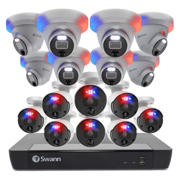 Swann 16-Channel 12MP MEGA UHD 4TB PoE Cat5 NVR Security Camera System with 8-Bullets and 8-Domes with Advanced Analytics