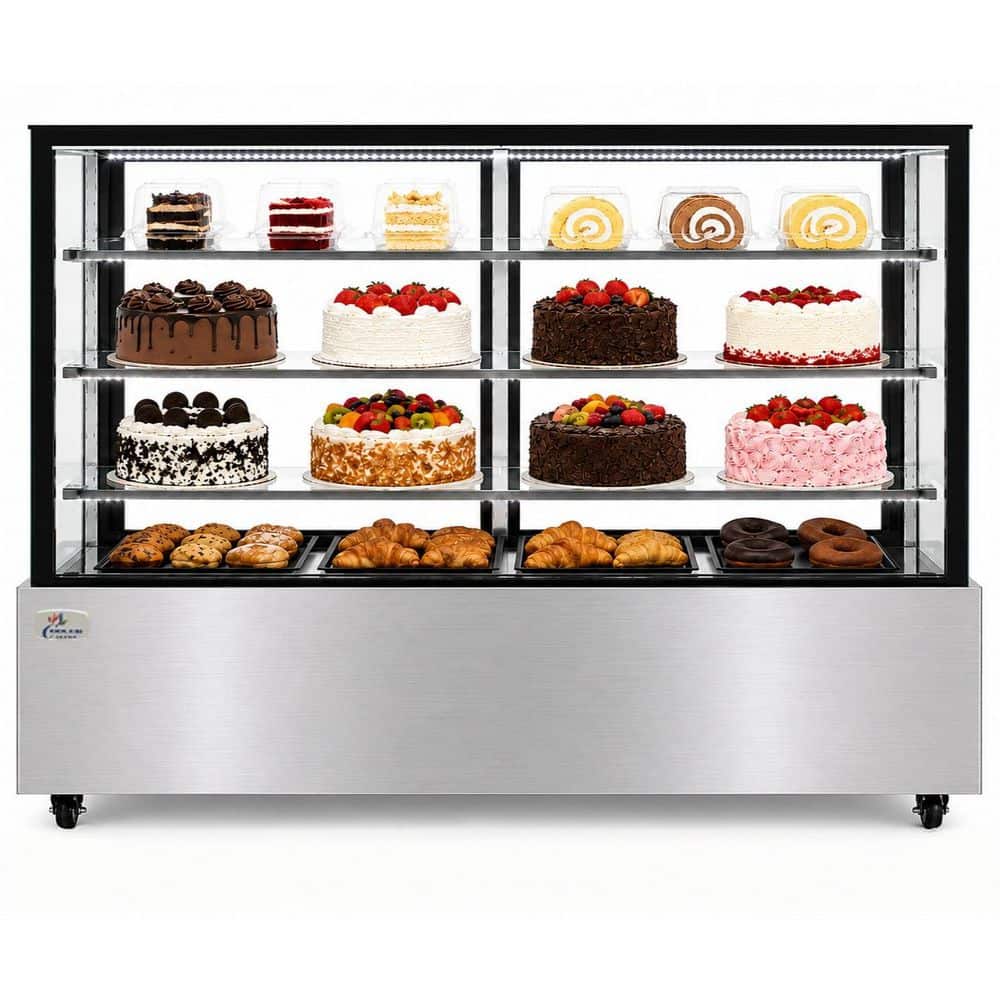 72 in. 28.6 cu. ft. Commercial Bakery Display Case Sliding 2-Door Glass Front Refrigerator in Stainless Steel