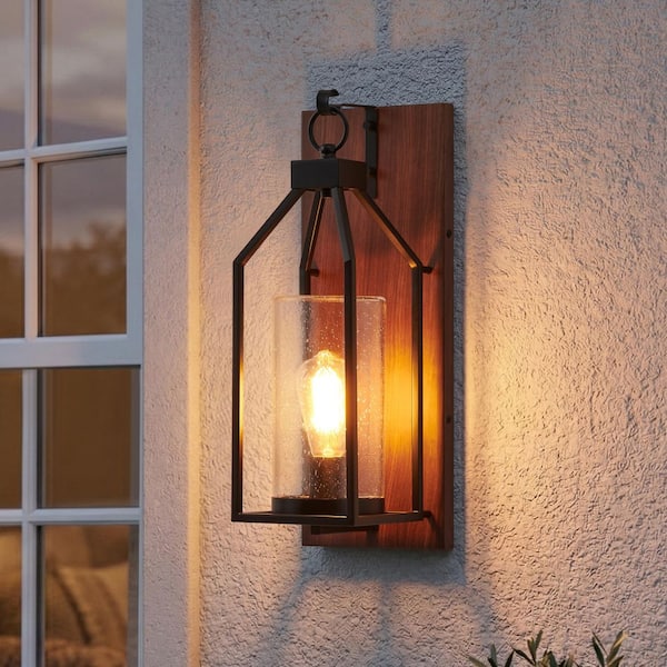 KAWOTI 18.8 in. 1-Light Black Outdoor Wall Lantern Sconce with