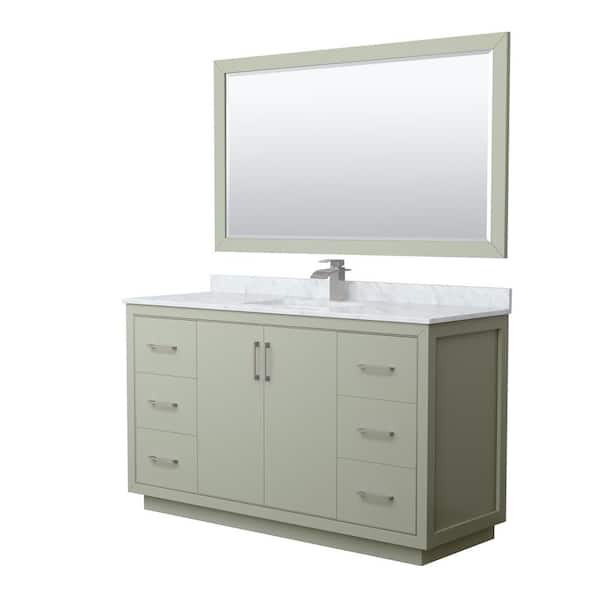 Wyndham Collection Icon 60 in. W x 22 in. D x 35 in. H Single Bath Vanity in Light Green with White Carrara Marble Top and 58" Mirror