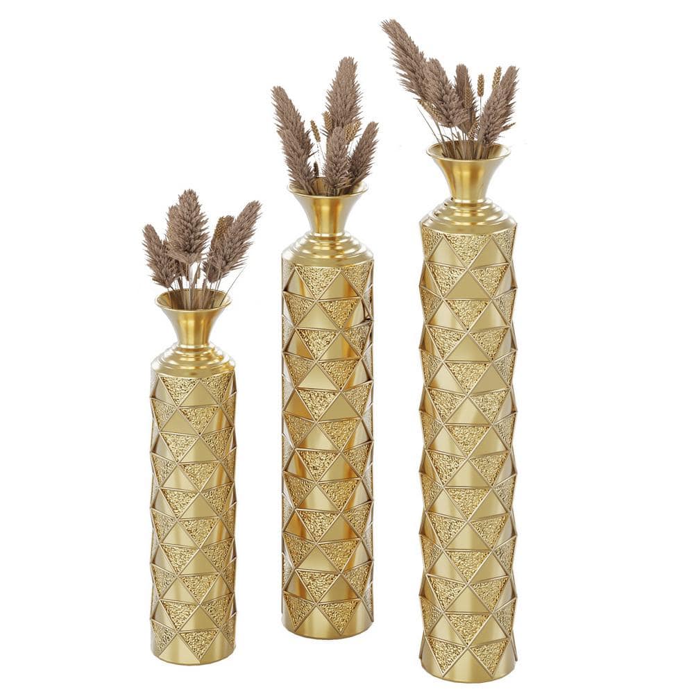 3-Piece 25.2 in. /29.5 in. /33.5 in. Antique Gold Metal Cylinder Decorative