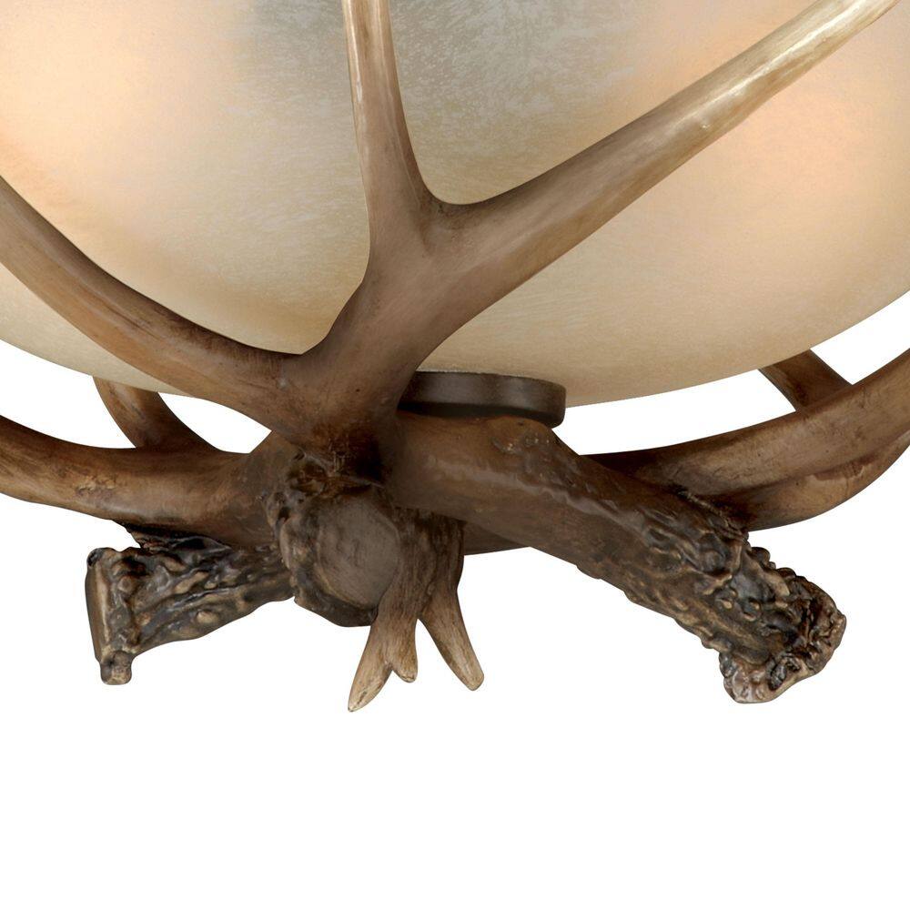 Rustic Antler 12" Black Walnut Semi-Flush Ceiling Light with Creme Glass
