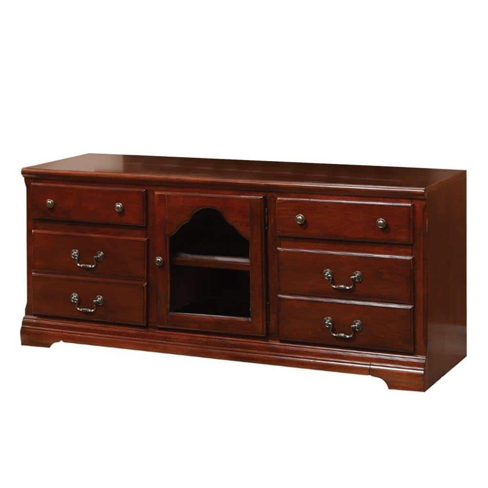 Benjara 19 in. Cherry Brown Wood TV Stand with 6Drawer Fits TVs Up to