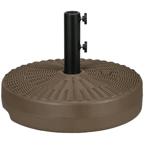 64 lbs. Patio Umbrella Base with Steel Umbrella Holder, Round Umbrella Stand for 1.5" or 2" Umbrella Poles in Brown