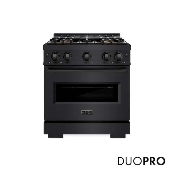 30 in. 4.2 cu. ft. Classic Dual Fuel Range with 4 Burner DuoPro Cooktop and Convection Oven in Black Stainless Steel