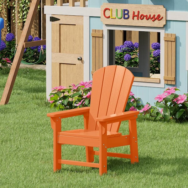 Children's Laguna Outdoor Patio All Weather Fade Resistant Kids Poly Plastic Adirondack Chair in Orange