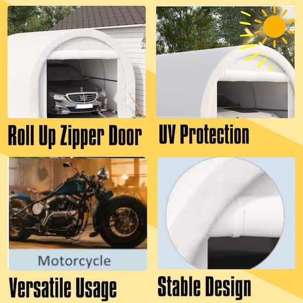 10 ft. x 16 ft. Portable Garage Heavy-Duty Carport Storage Tent with Large Zippered Door for Car, Truck, Garden, White