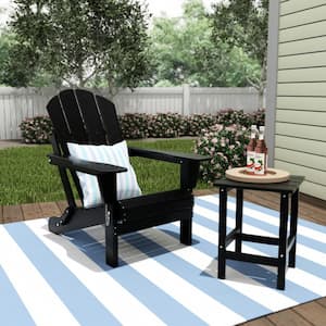 Luna Black Poly Outdoor Adirondack Chair with Side Table