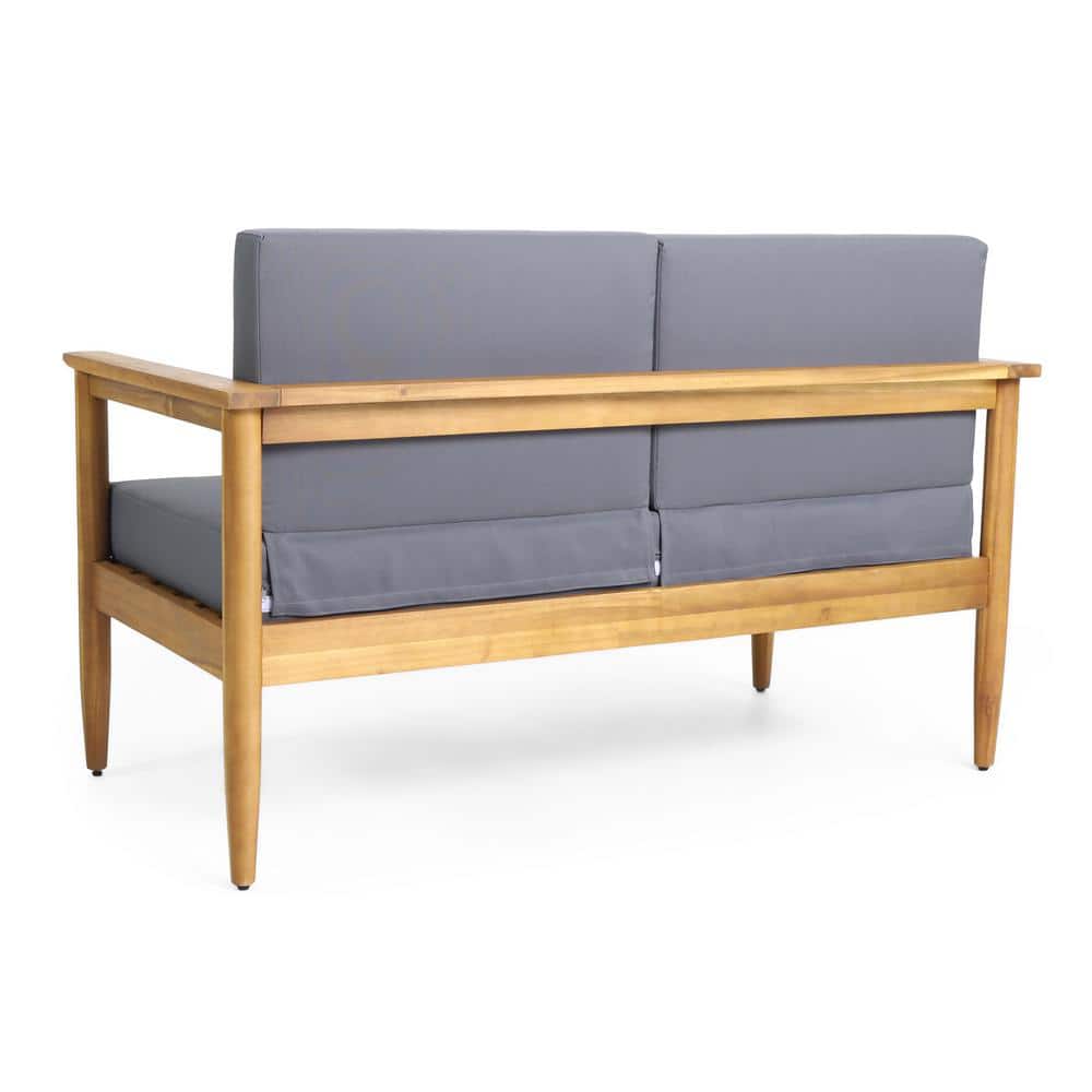 Teak Wood Outdoor Loveseat with Dark Gray Cushions