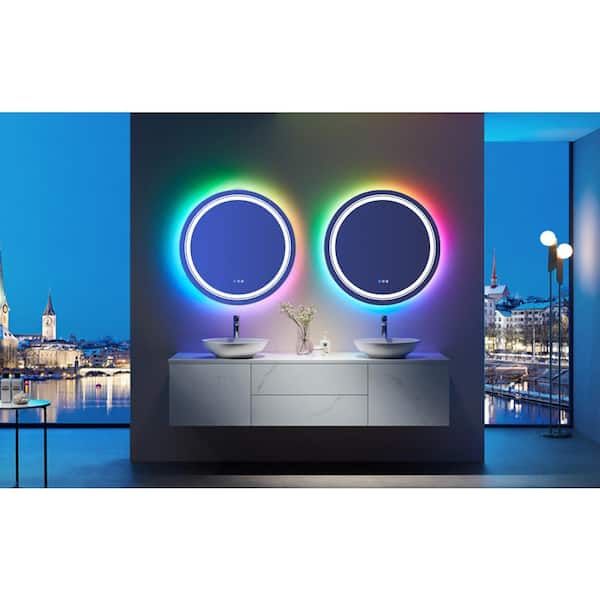 36 in. W x 36 in. H Round Frameless High-quality 192 LEDs/m RGB LED Anti-Fog Tempered Glass Wall Bathroom Vanity Mirror