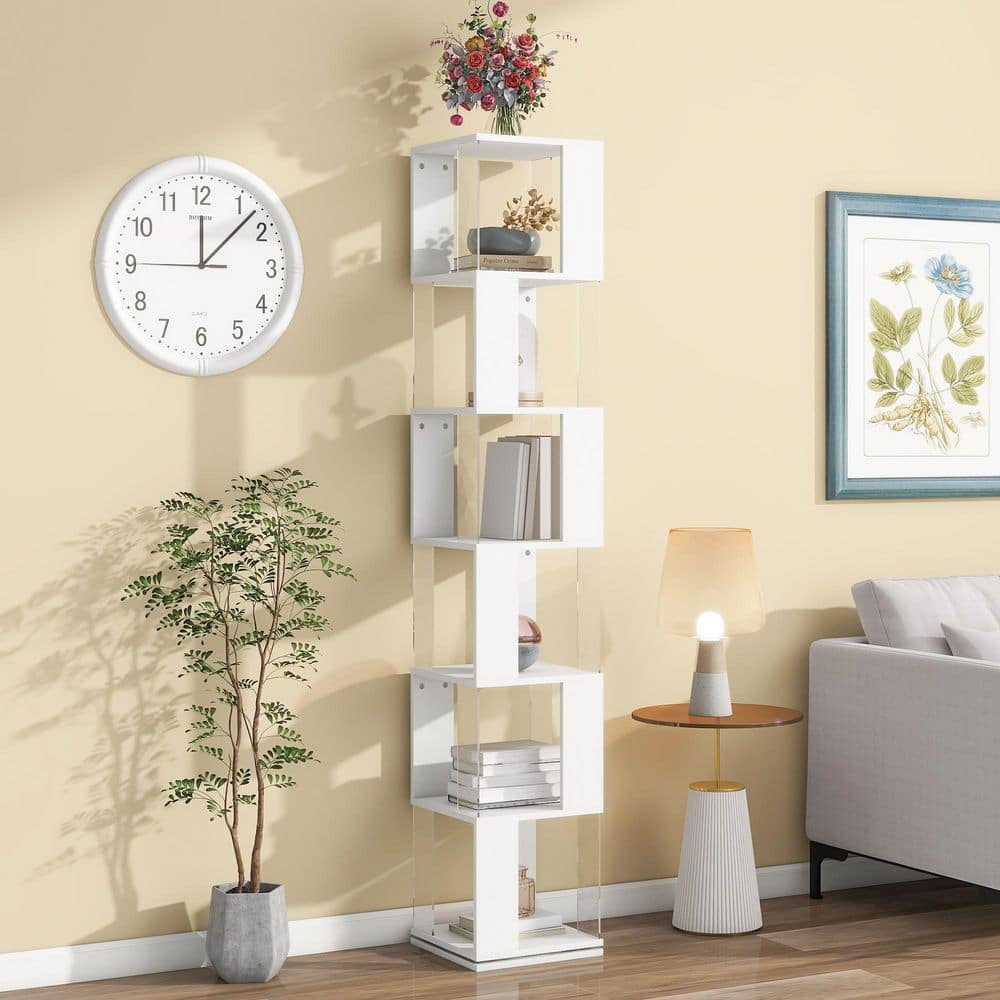 White 74.8 in. Tall 6 Tier Rotating Floor Rack Bookcase with Acrylic Plate Bookshelf price history on PriceWatchPro