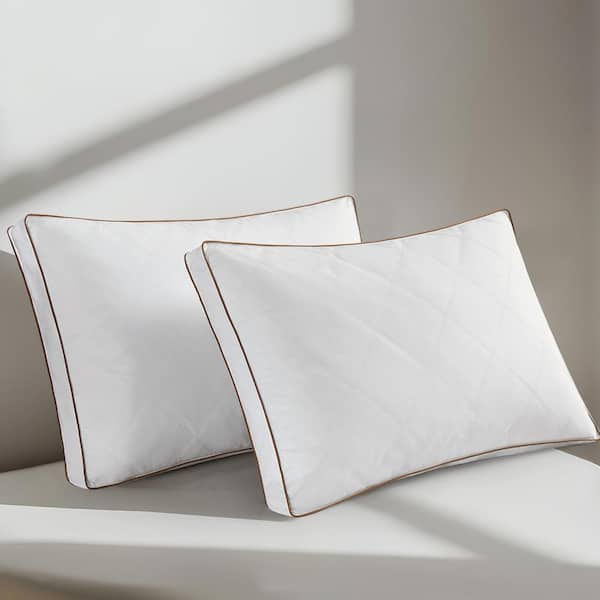 Goose Feather Down Queen Size Pillow Set of 2 with 100% Cotton Cover, Gusseted Down Pillow Inserts