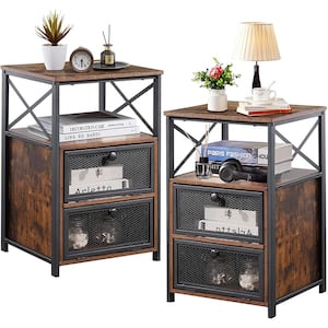 2-Pieces Brown NightStand & End Side Table w/ Storage Space & Door NightStand w/ Flip Drawers 15.7in.x 13.8in.x 23.8in.