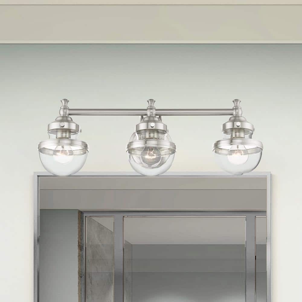 Brushed Nickel 3-Light Vanity with Clear Glass Shades