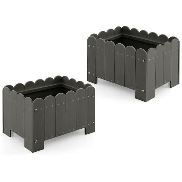 Gymax 18 in. x 12.5 in. x 12 in. Planter Box Weather-Resistant Rectangular Grey HDPE Flower Pot Garden Bed (2-Pack)