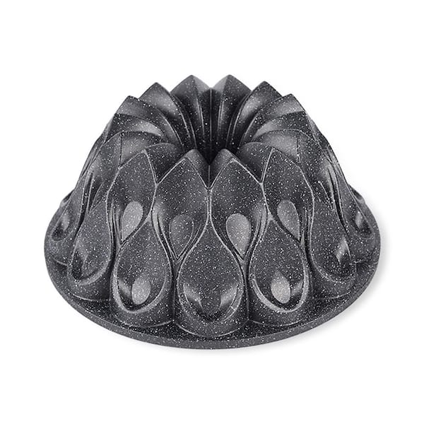 Baking Pan 2-Layered Nonstick Gray Marble Coating, Aluminum Fluted Flower Cake Pan, Oven Safe 450°F.