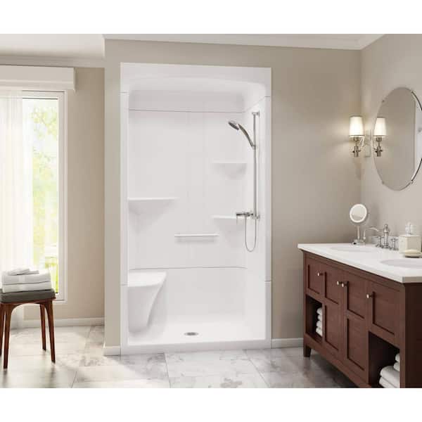 Camelia 48 in. x 34 in. x 88 in. Alcove Shower Stall with Center Drain Base and Left-Hand Seat in White