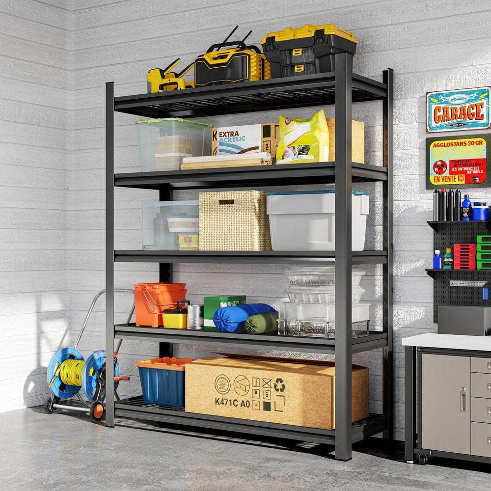 Tileon 5-Tier Metal Storage Rack with Adjustable Shelf, Capable of 2500 ...