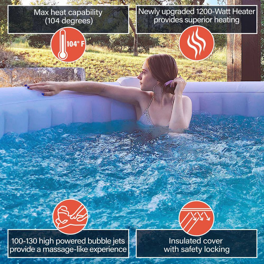 Brown Round Inflatable 6-Person Hot Tub Spa with Cover
