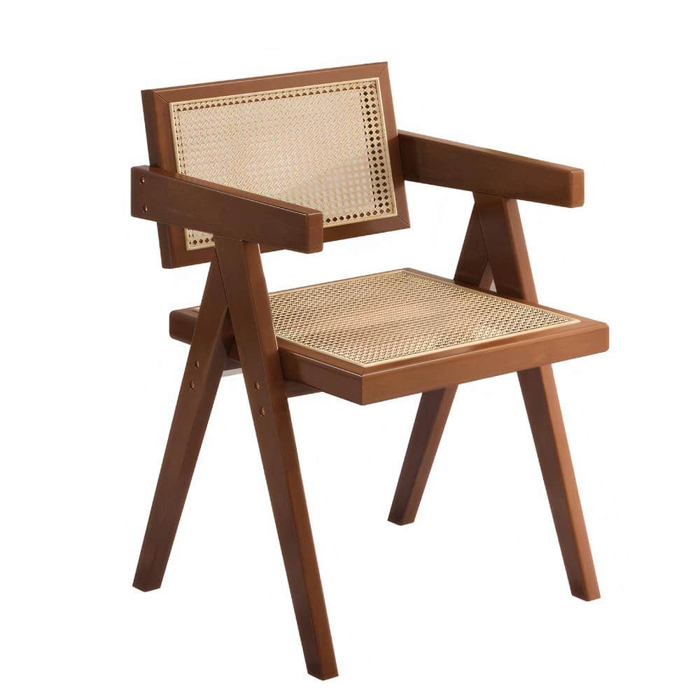 20 in. W Walnut Rubber Wood Dining Chair with Rattan Cane Back and Seat and Armrests price history on PriceWatchPro