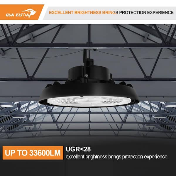 RUN BISON 12.8 in. Integrated LED UFO High Bay Light Fixture Black Garage Light, Up to 33600 Lumens 4000K/5000K, 0-10V Dimmable