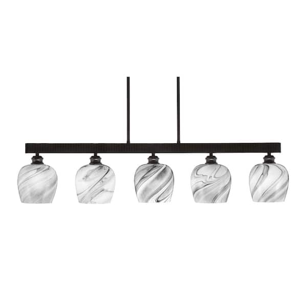 Unbranded Albany 60-Watt 5-Light Espresso Linear Pendant Light with Onyx Swirl Glass Shades and No Bulbs Included