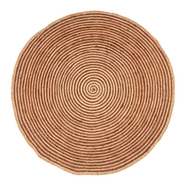 SUPERIOR Braided Coffee 4 ft. Round Transitional Reversible Jute Area Rug