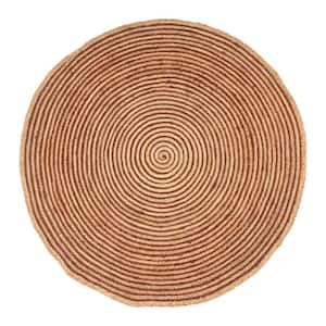 Braided Coffee 8 ft. Round Transitional Reversible Jute Area Rug