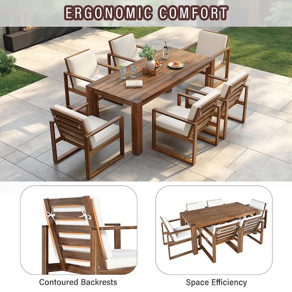 Harper & Bright Designs 7-Piece Mocha Acacia Wood Outdoor Dining