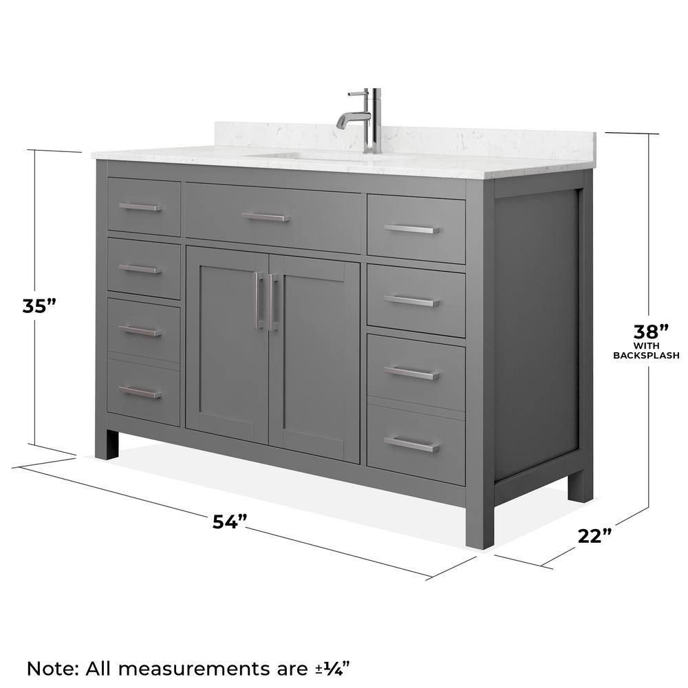 Beckett 54" Dark Gray Freestanding Single Bathroom Vanity with Carrara Marble Top