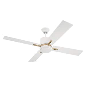 Teana 52 in. Indoor Tri-Mount White/Satin Brass Ceiling Fan, Integrated LED Light & 4 Speed Wall Control Included