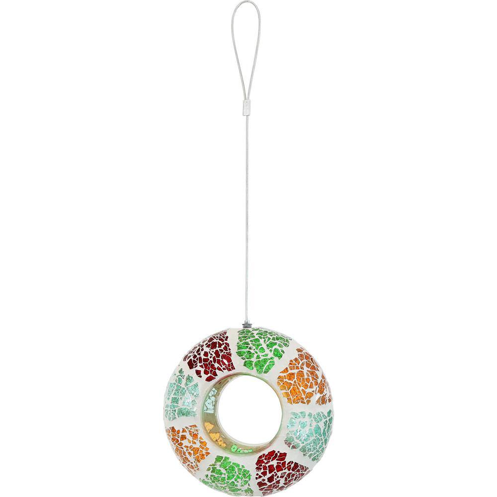 6.5" Summer Mosaic Glass Hanging Bird Feeder