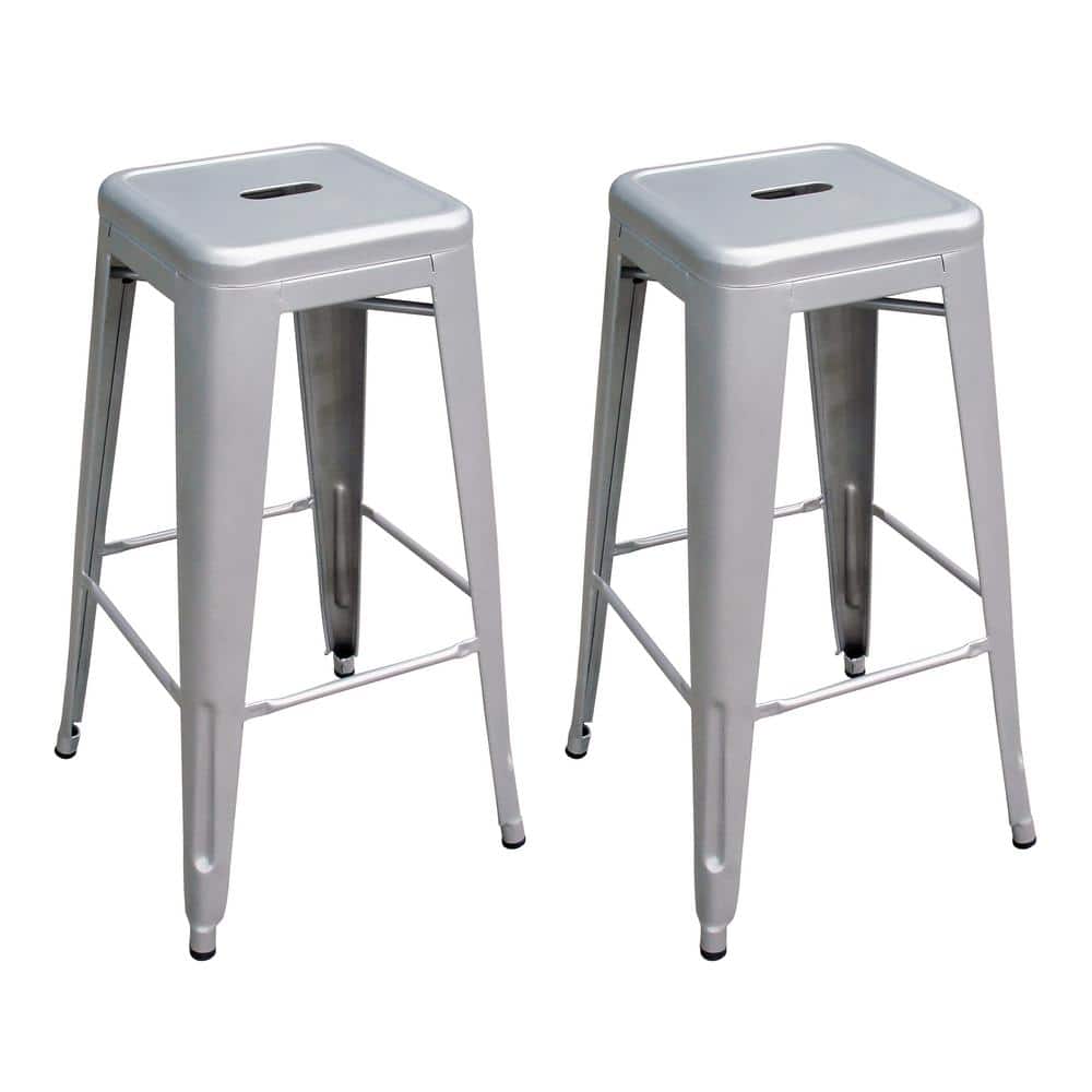 Black Powder Coated Metal Backless Bar Stools, 30" Set of 2