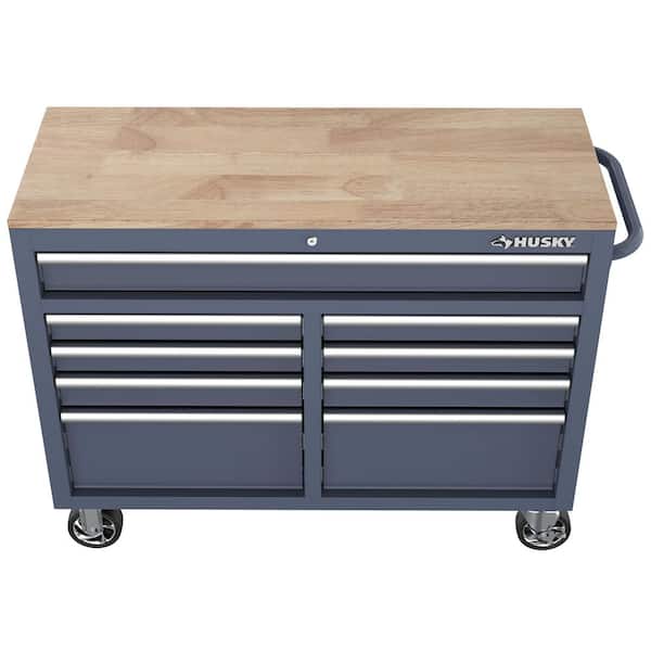 Husky Standard-Duty 46 in. W 9-Drawer Gloss Cadet Gray Mobile