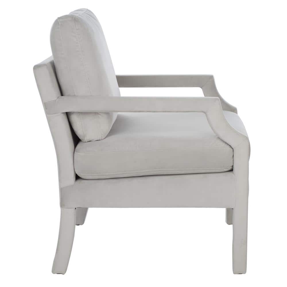 Light Grey Velvet Wood Spot Accent Armchair