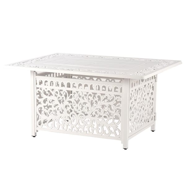 Oakland Living 48 in. x 36 in. White Rectangular Aluminum Propane Fire Pit Table, Glass Beads, 2 Covers, Lid, 55,000 BTUs