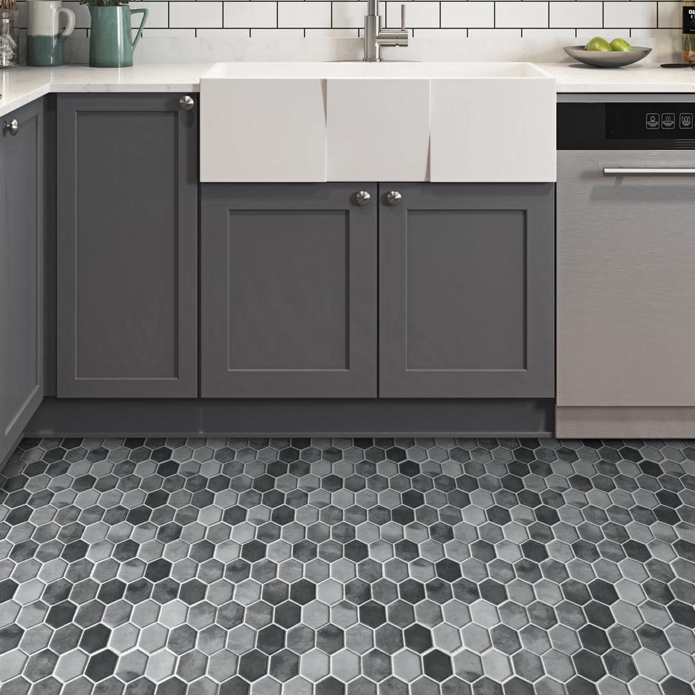Gray Hexagonal Recycled Glass Mosaic Floor and Wall Tile