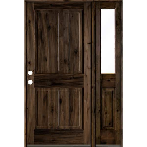 Krosswood Doors 50 in. x 80 in. Knotty Alder Square Top Right-Hand/Inswing Clear Glass Black Stain Wood Prehung Front Door with RHSL