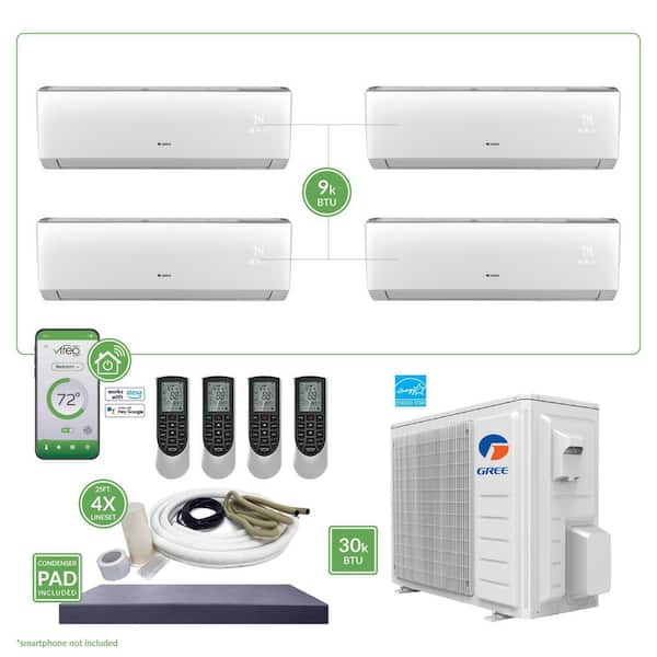 GREE Gen3 Smart Home Quad-Zone 28,400 BTU 2.5 Ton Ductless Mini Split Air Conditioner & Heat Pump 25 ft. Install Kit 230-Volt