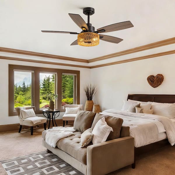 Ecogleam 46 in. Indoor Boho Caged Black Standard Ceiling Fans with