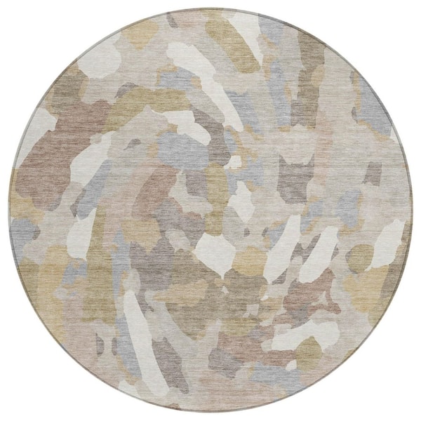 Chantille Machine Washable Indoor/Outdoor Abstract ACN3117 Ivory 8 ft. x 8 ft. Round Rug